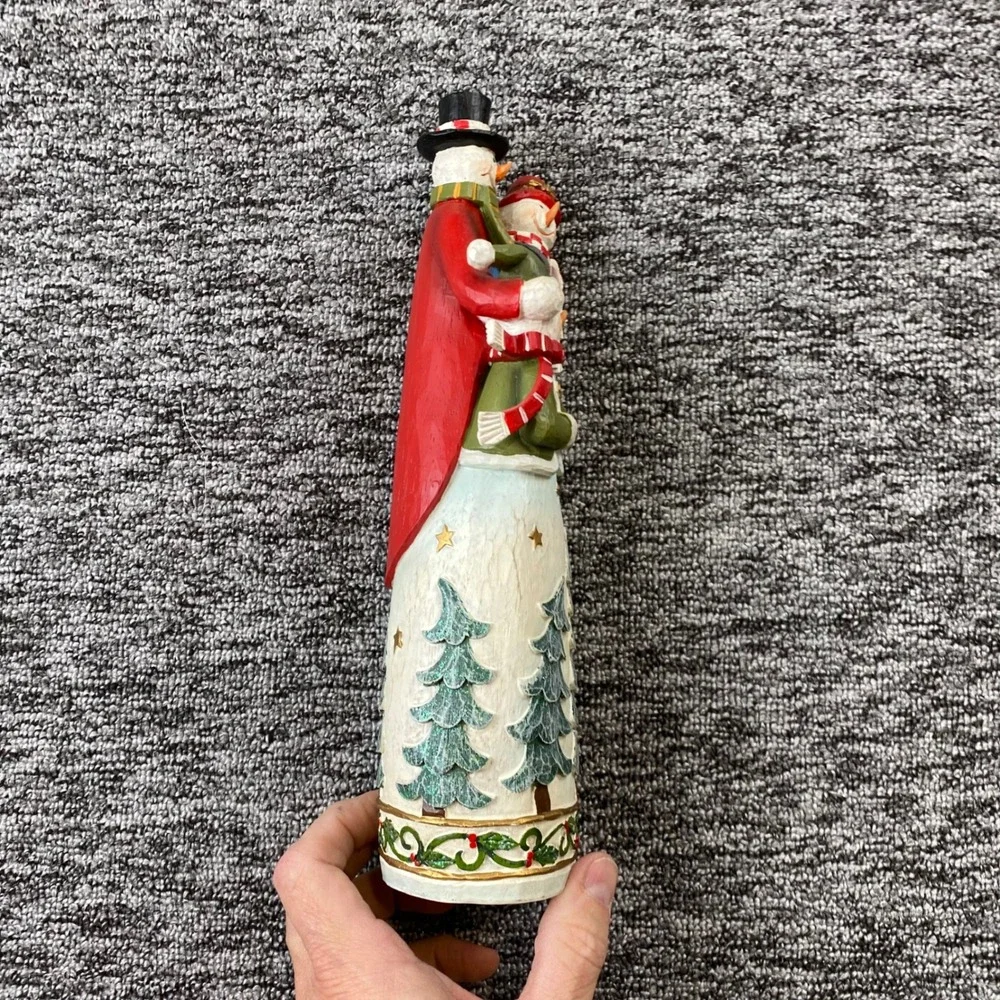 Snowman Family Christmas Figurine 12 Inch Folk Art Stone Resin Holiday Decor